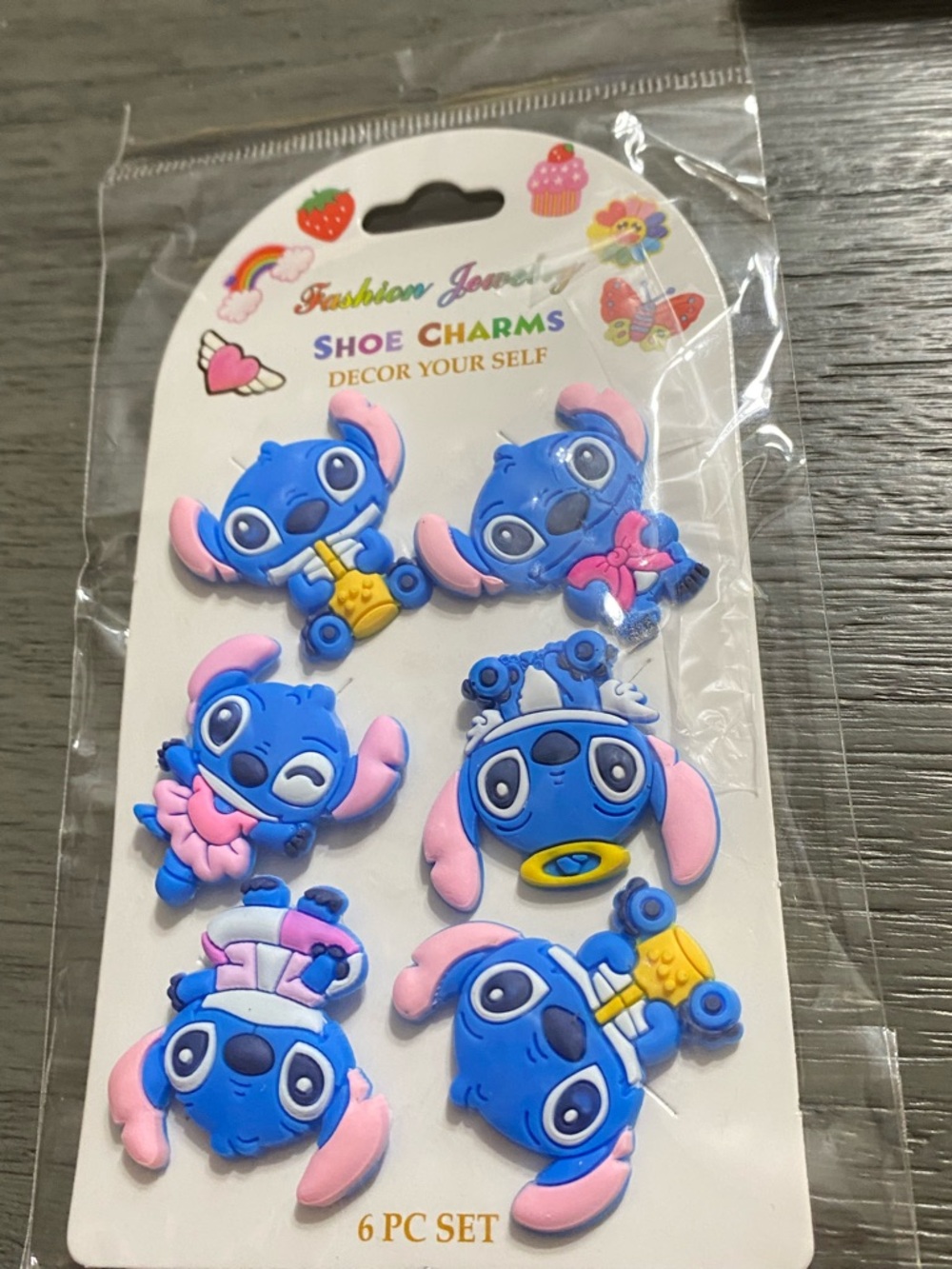 STITCH Choice of Blue or Pink Cartoon Shoe Charms 6-Pack